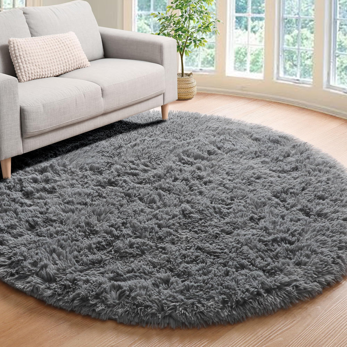 Area Rugs for Living Room Bedroom, 5x8 Fluffy Tie-Dyed Light Grey Shag Rug