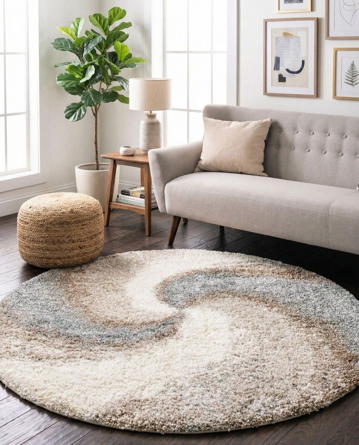Rugs.com - Soft Touch Shag Rug – 4' 1 x 6' 1 Khaki Shag Rug – Plush Abstract Design for Bedrooms, Living Rooms, and Home Offices