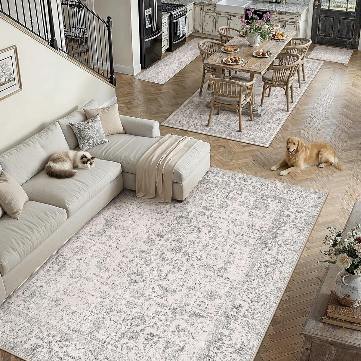 PureCozy Gray Area Rug 8x10 Vintage Floral