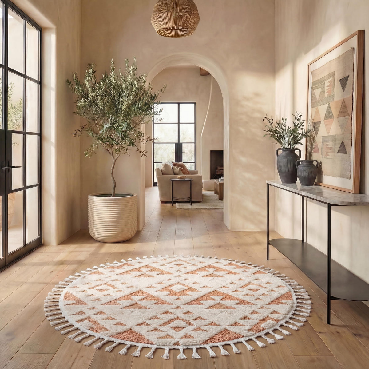 SAFAVIEH Moroccan Tassel Shag Rug 5'3"x7'6", Ivory & Brick Rust MTS688P