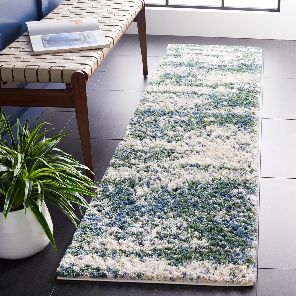 SAFAVIEH Berber Shag Rug 8x10, Large Grey Blue & Cream BER219G