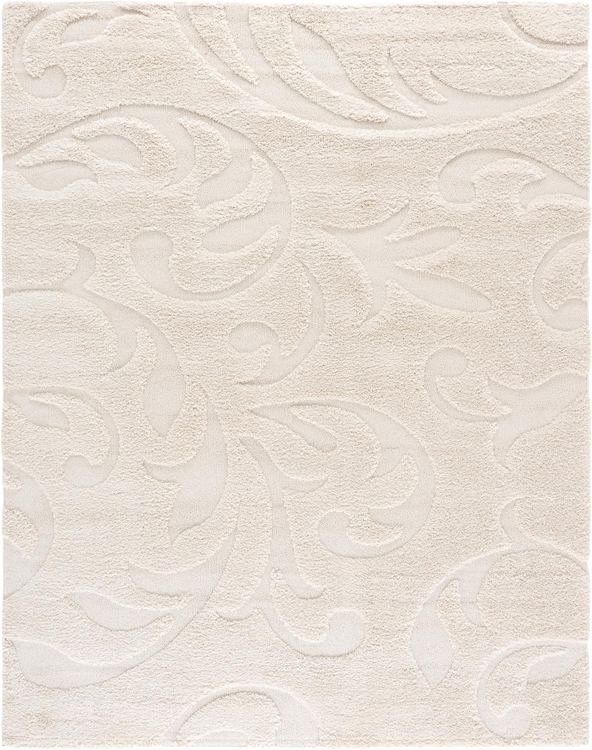 SAFAVIEH Florida Shag Collection Area Rug - 8'6" x 12', Creme & Creme, Scroll Design, Non-Shedding & Easy Care, 1.2-inch Thick Ideal for High Traffic Areas in Living Room, Bedroom (SG468-1111)