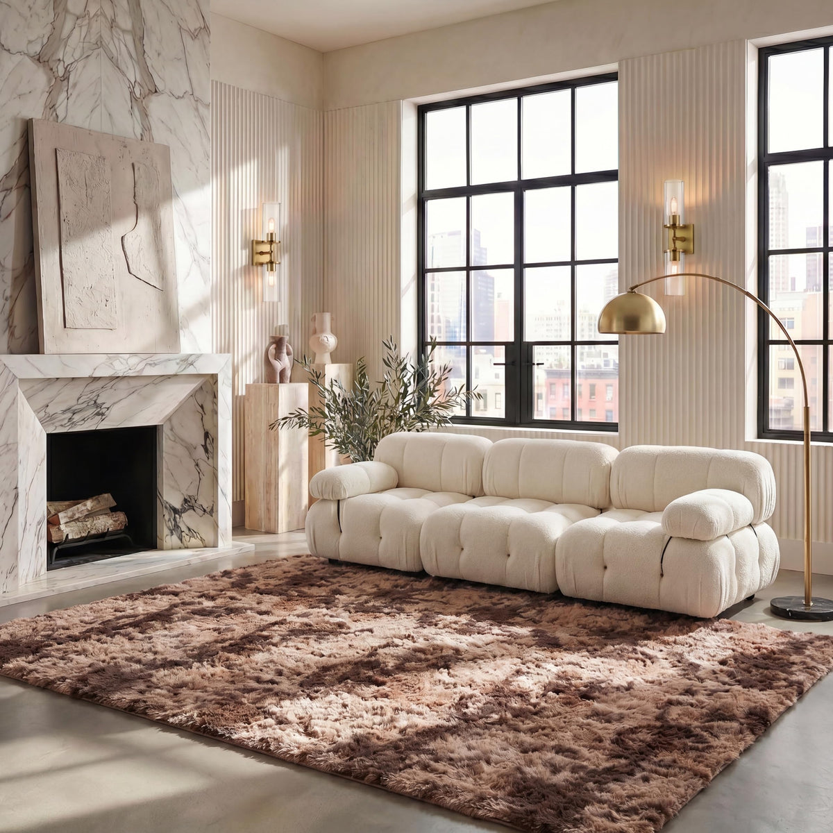 SAFAVIEH Rainbow Shag Collection Area Rug - 8' x 10', Light Beige, Slip Resistant, Non-Shedding & Easy Care, 1.6-inch Thick, Ideal for Living Room, Bedroom, Home Office, Dining Space (RBO100A-8)