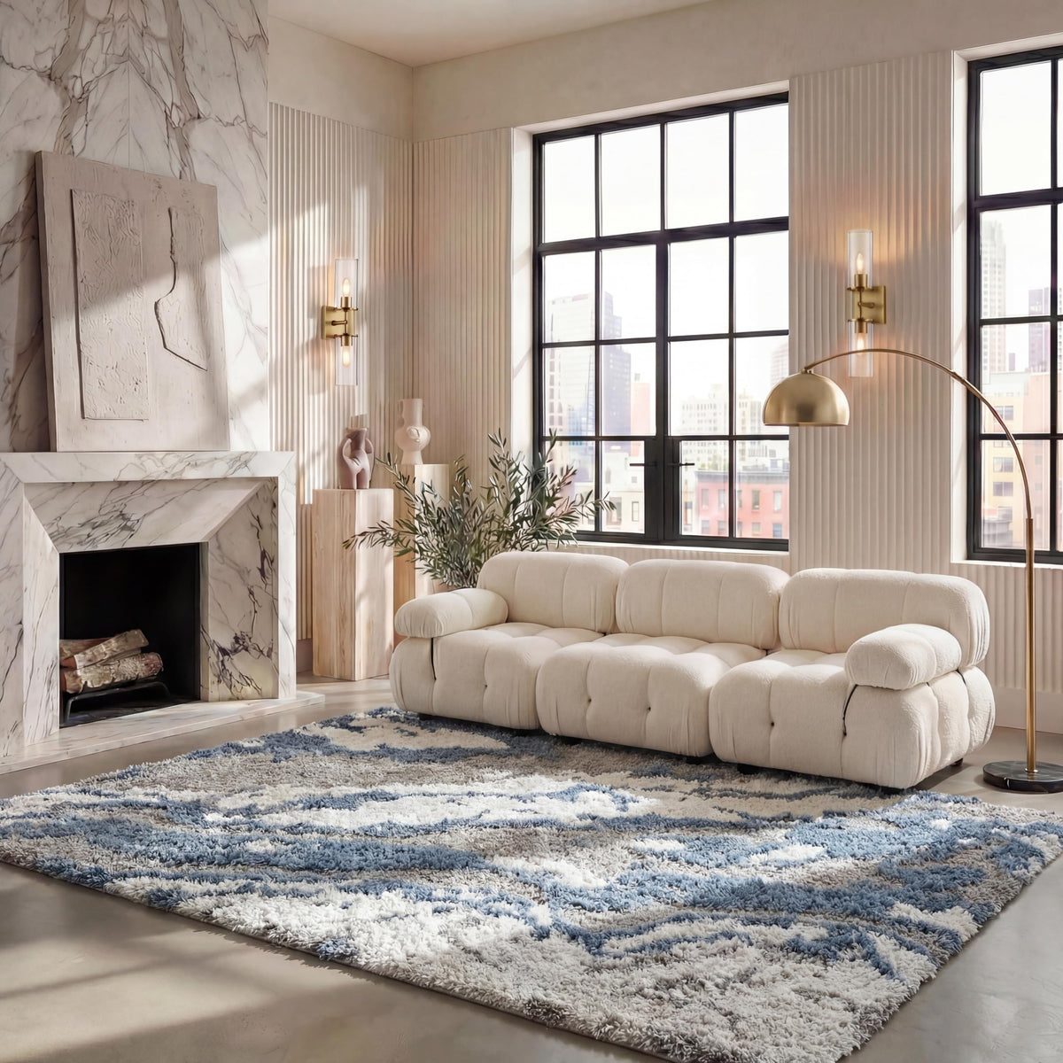 SAFAVIEH Horizon Shag Rug 4'x6', Soft Plush Modern Grey & Blue HZN890G