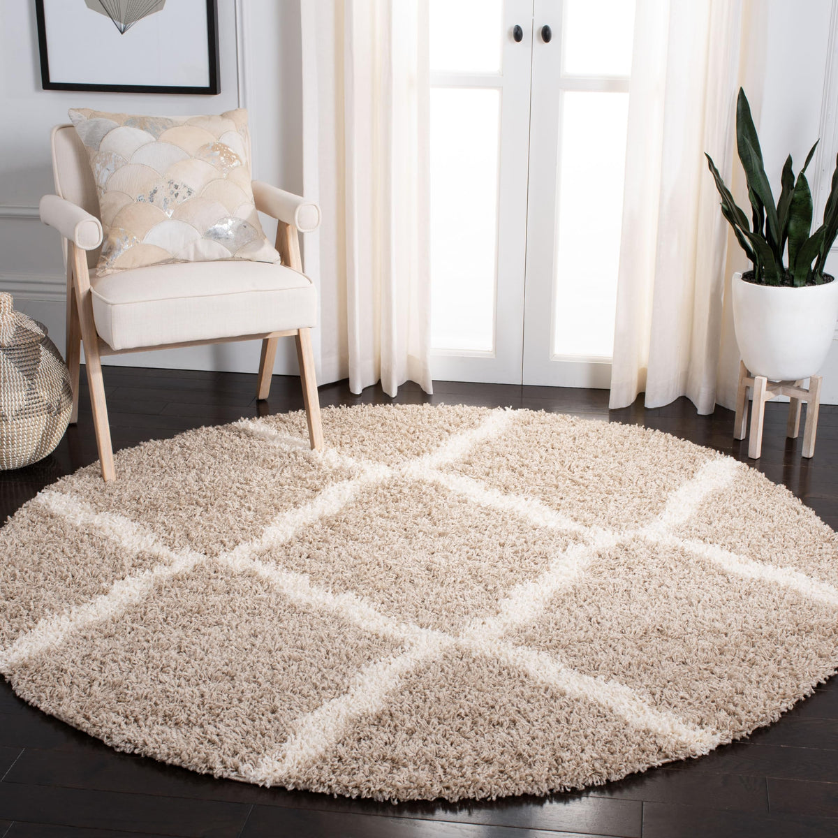 SAFAVIEH Dallas Shag Collection 8' x 10' Beige/Ivory SGD257D Trellis Non-Shedding Living Room Bedroom Dining Room Entryway Plush 1.5-inch Thick Area Rug