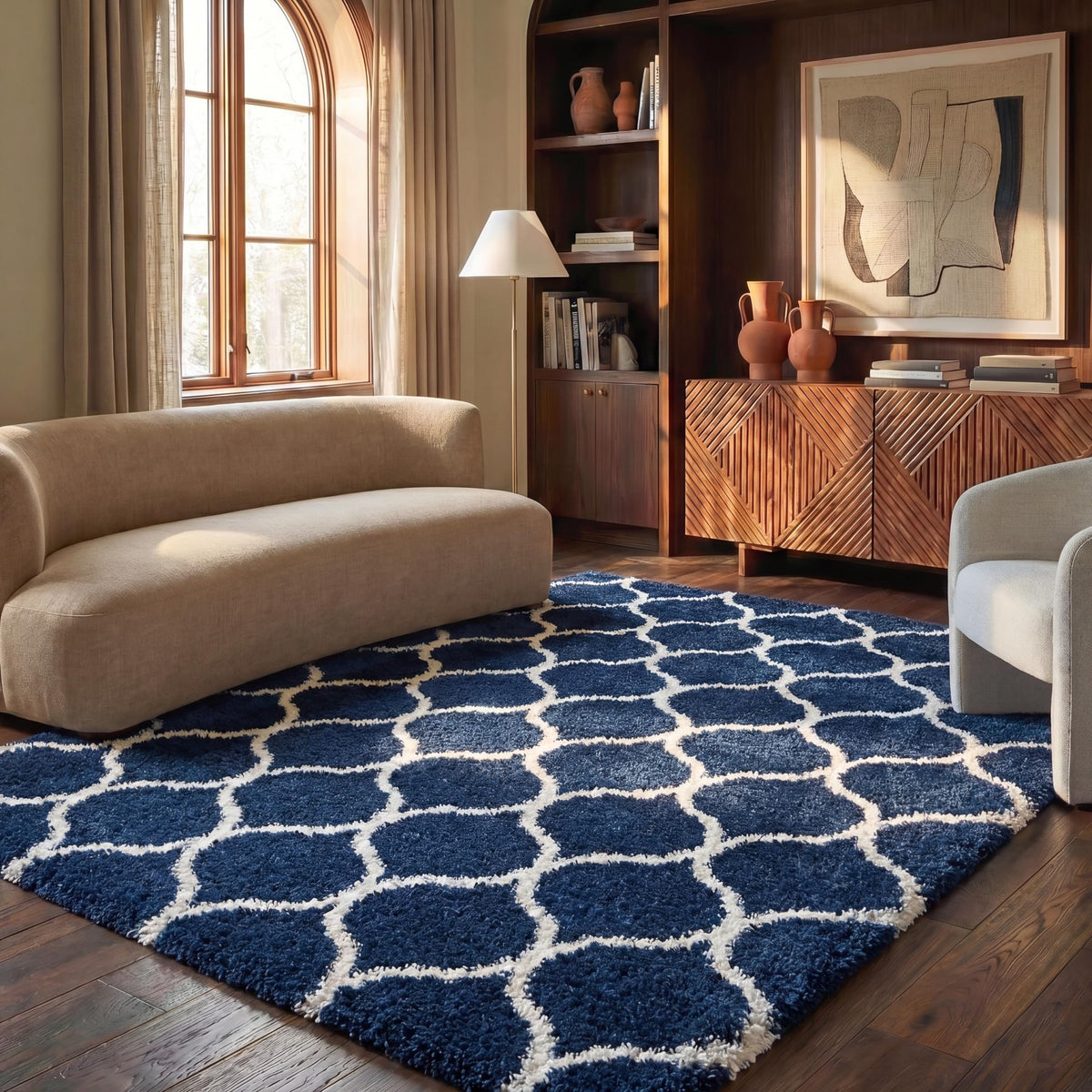 SAFAVIEH Hudson Shag Collection 9' x 12' Grey/Ivory SGH280B Moroccan Ogee Trellis Non-Shedding Living Room Bedroom Dining Room Entryway Plush 2-inch Thick Area Rug