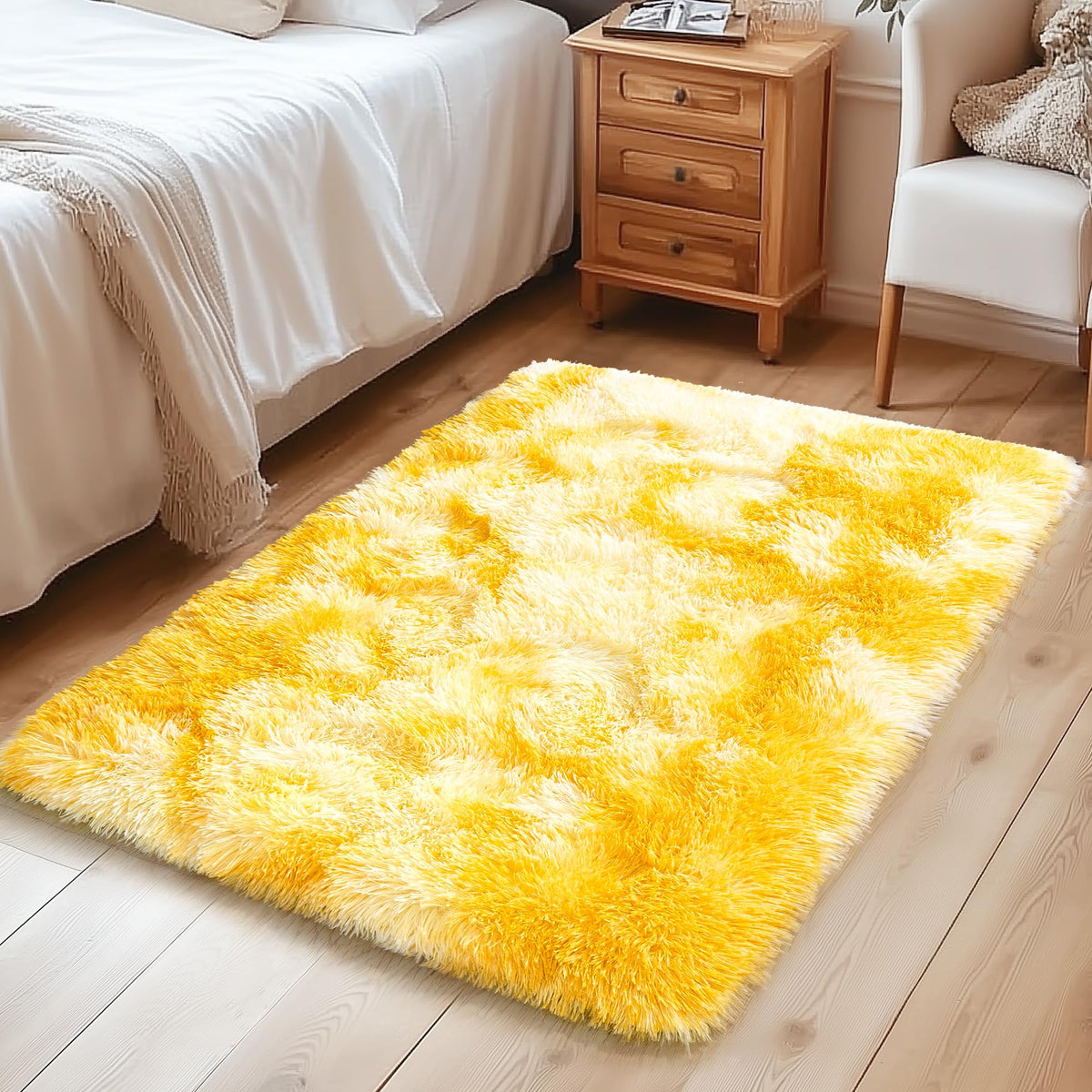 Large 8x10 Area Rugs for Living Room, Tie-Dyed Yellow Soft Shag Rug