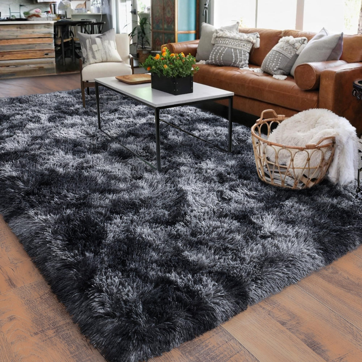 8x10 Area Rugs for Living Room, Ultra Soft Large Shag Black Bedroom Rug Upgrade Non-Slip Plush Modern Fluffy Carpet for Kids Boys Girls Room Home Decor Aesthetic