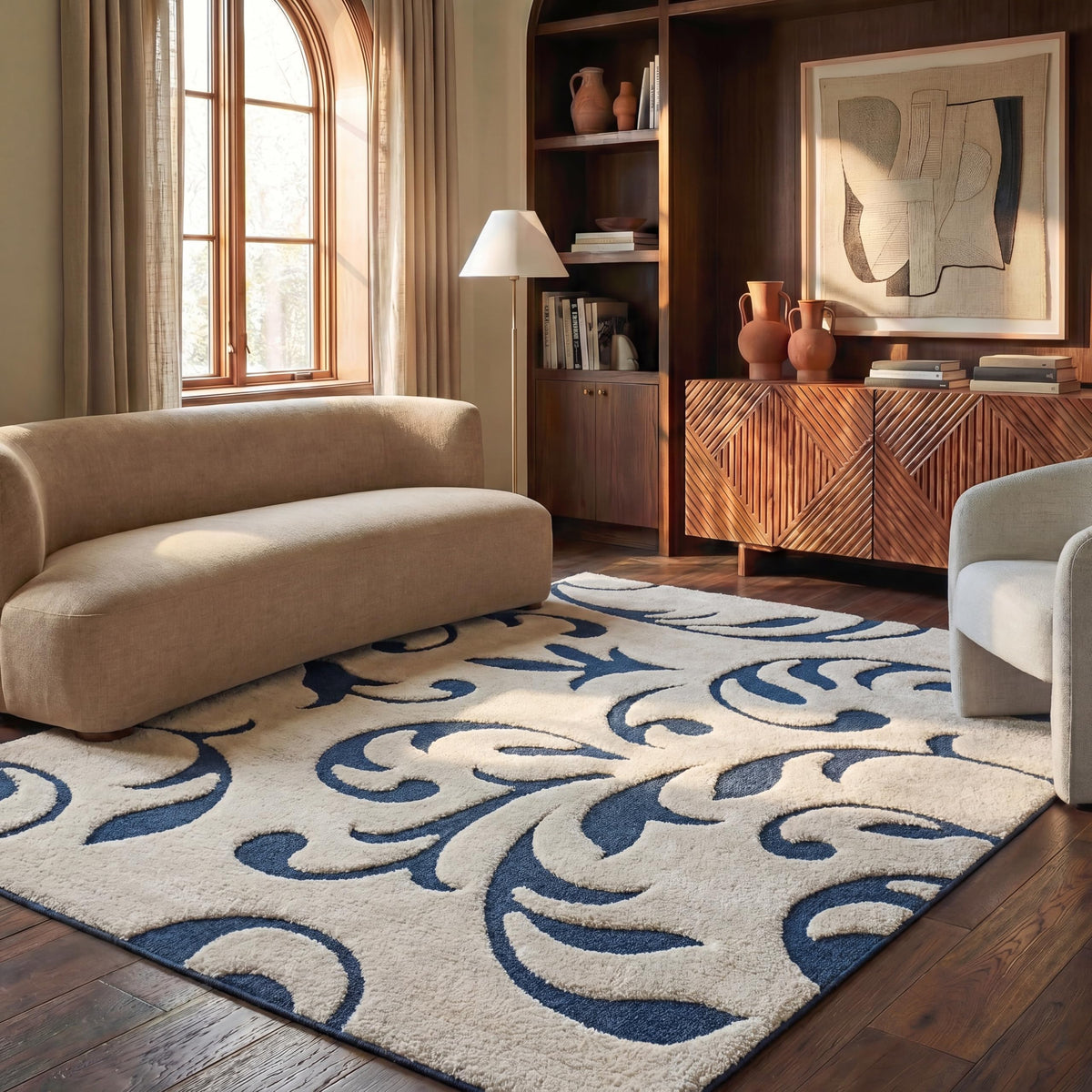 SAFAVIEH Florida Shag Collection Area Rug - 8'6" x 12', Creme & Creme, Scroll Design, Non-Shedding & Easy Care, 1.2-inch Thick Ideal for High Traffic Areas in Living Room, Bedroom (SG468-1111)