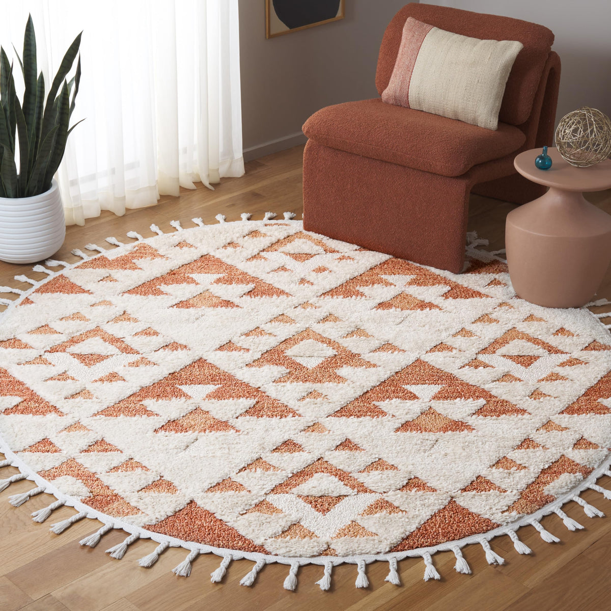 SAFAVIEH Moroccan Tassel Shag Rug 5'3"x7'6", Ivory & Brick Rust MTS688P