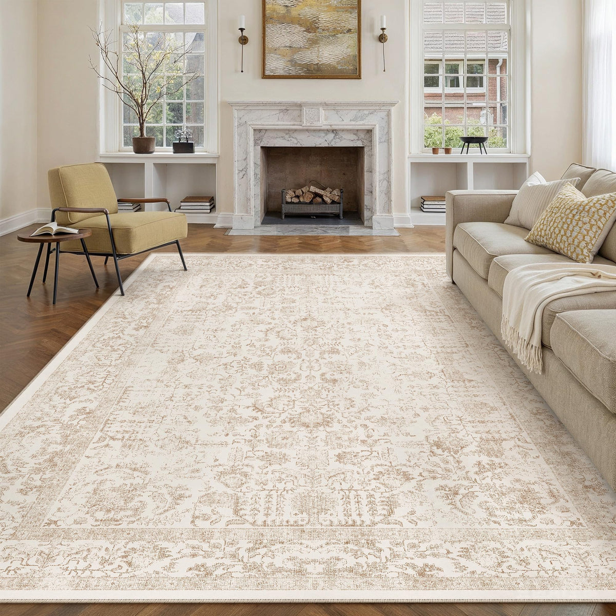 PureCozy Gray Area Rug 8x10 Vintage Floral