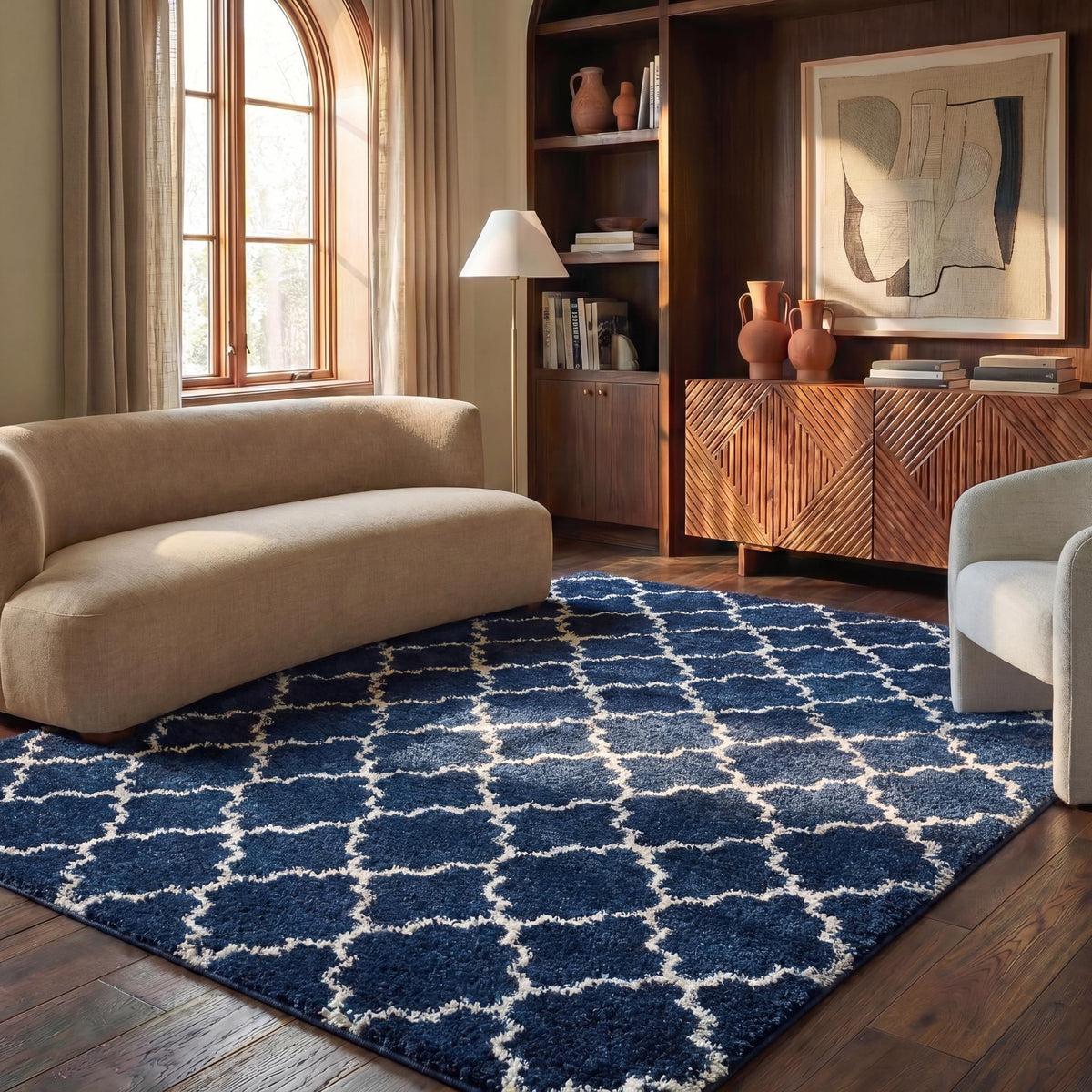 SAFAVIEH Hudson Shag Rug 9'x12', Soft Plush Modern Navy & Ivory SGH282C