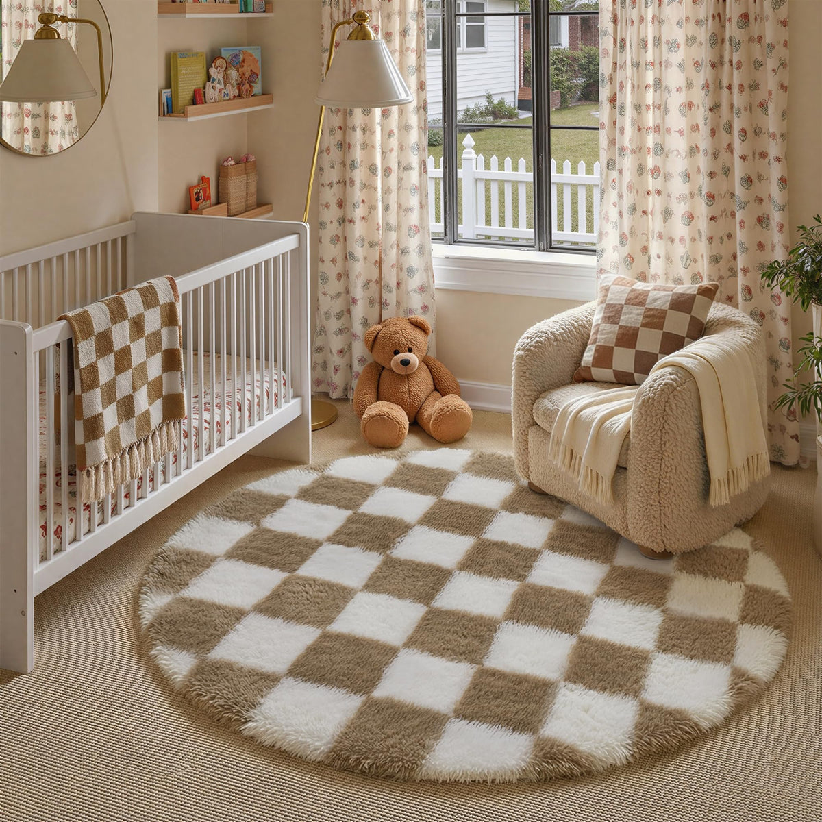 PureCozy Beige 8x10 Area Rug for Living Room Soft Checkered Shag Carpet