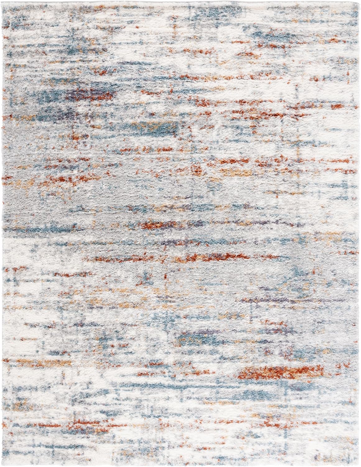 SAFAVIEH Area Rug 8x10 - Berber Shag Collection - Large - Blue Rust & Ivory, Modern Design, Non-Shedding & Easy Cleaning, Plush Thick Pile, Ideal for Living Room, Bedroom, Dining Space (BER577A)