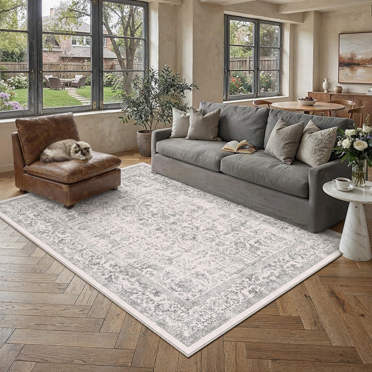 PureCozy Gray Area Rug 8x10 Vintage Floral