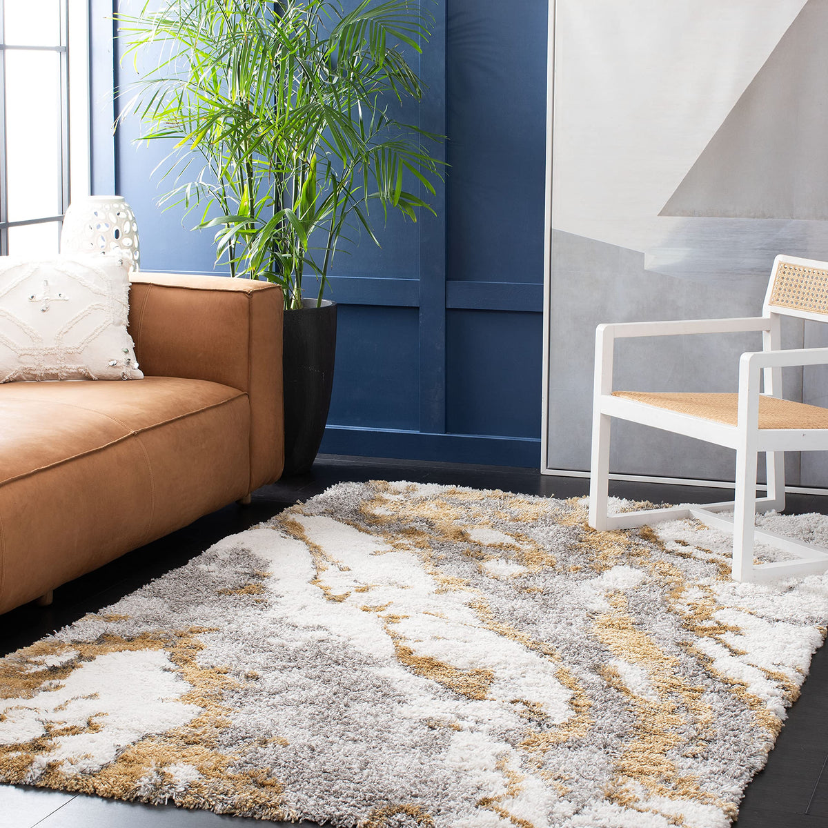 SAFAVIEH Horizon Shag Rug 4'x6', Soft Plush Modern Grey & Blue HZN890G