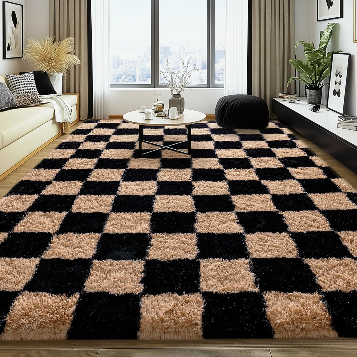 Large 8x10 Area Rugs for Living Room, Tie-Dyed Yellow Soft Shag Rug