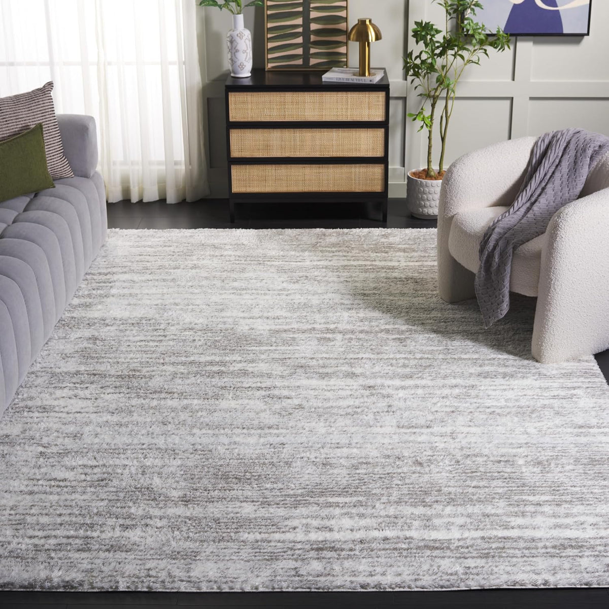 SAFAVIEH Tahoe Shag Rug 9x12, Plush Large Ivory & Grey THO653A