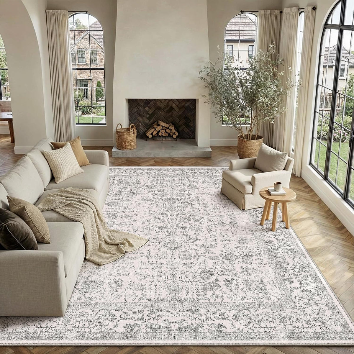 PureCozy Gray Area Rug 8x10 Vintage Floral