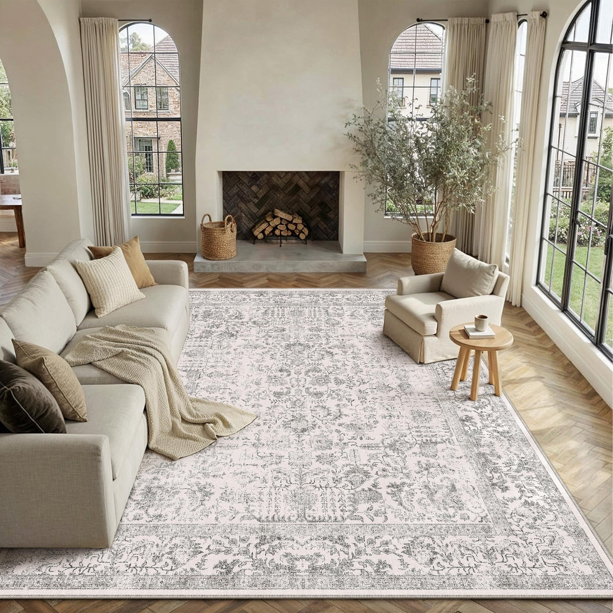 PureCozy Gray Area Rug 8x10 Vintage Floral