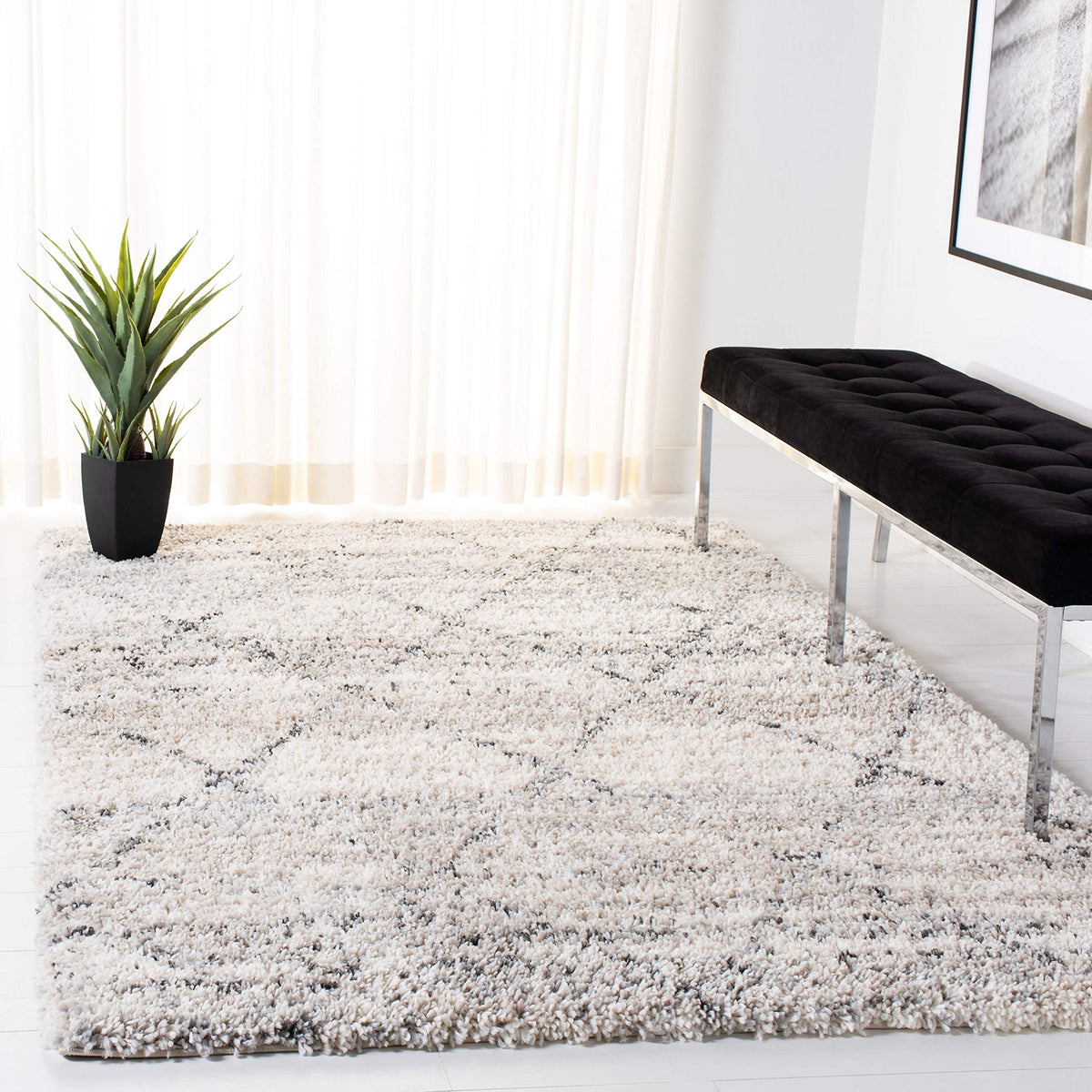 SAFAVIEH Area Rug 8x10 - Fontana Shag Collection - Large - Pink & Ivory, Modern Design, Non-Shedding & Easy Cleaning, Ultra Plush Thick Pile, Ideal for Living Room, Bedroom, Dining Space (FNT886U)