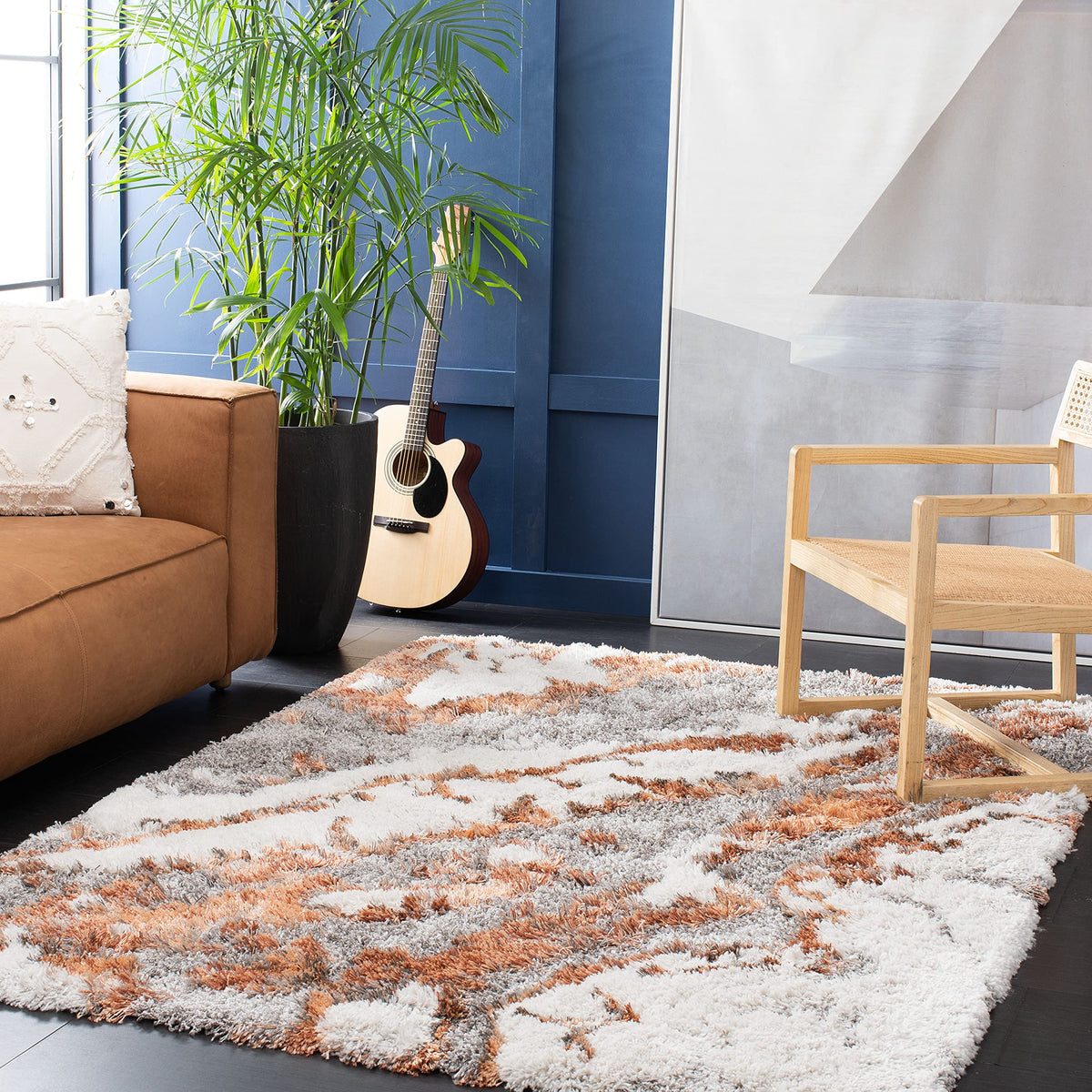 SAFAVIEH Horizon Shag Rug 4'x6', Soft Plush Modern Grey & Blue HZN890G