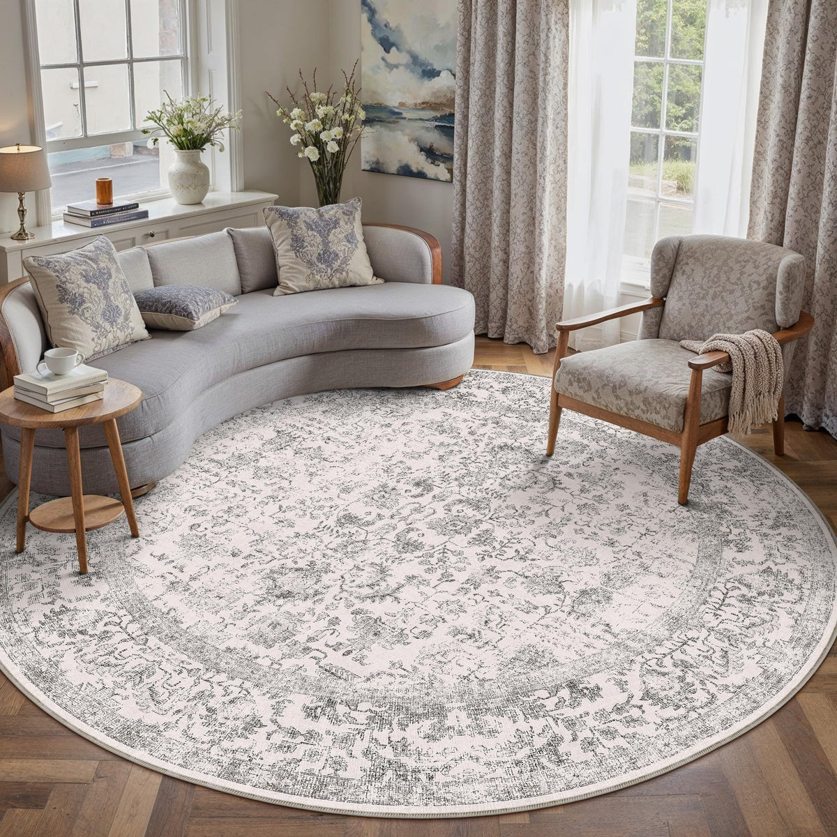 PureCozy Gray Area Rug 8x10 Vintage Floral