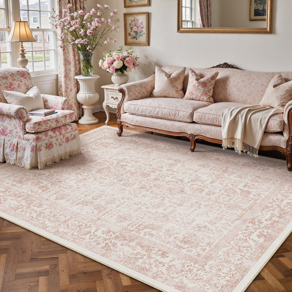 PureCozy Gray Area Rug 8x10 Vintage Floral