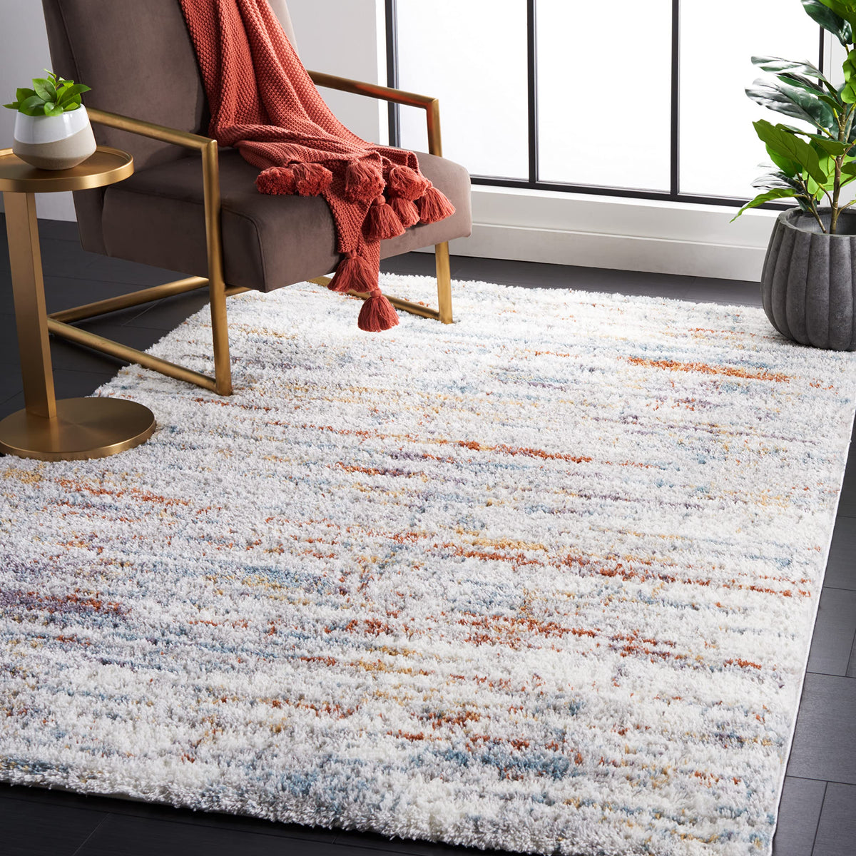 SAFAVIEH Area Rug 8x10 - Berber Shag Collection - Large - Blue Rust & Ivory, Modern Design, Non-Shedding & Easy Cleaning, Plush Thick Pile, Ideal for Living Room, Bedroom, Dining Space (BER577A)