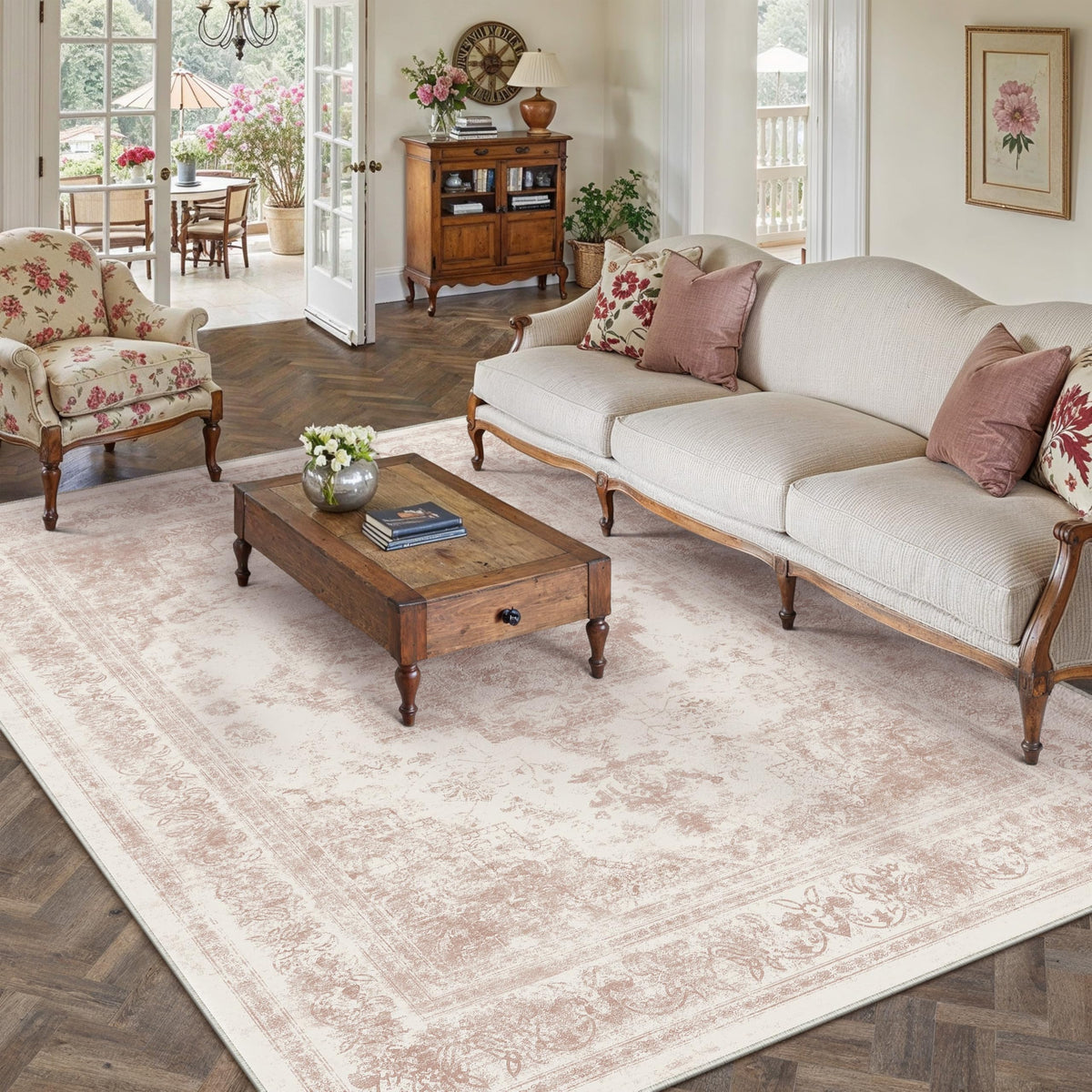 PureCozy Gray Area Rug 8x10 Vintage Floral