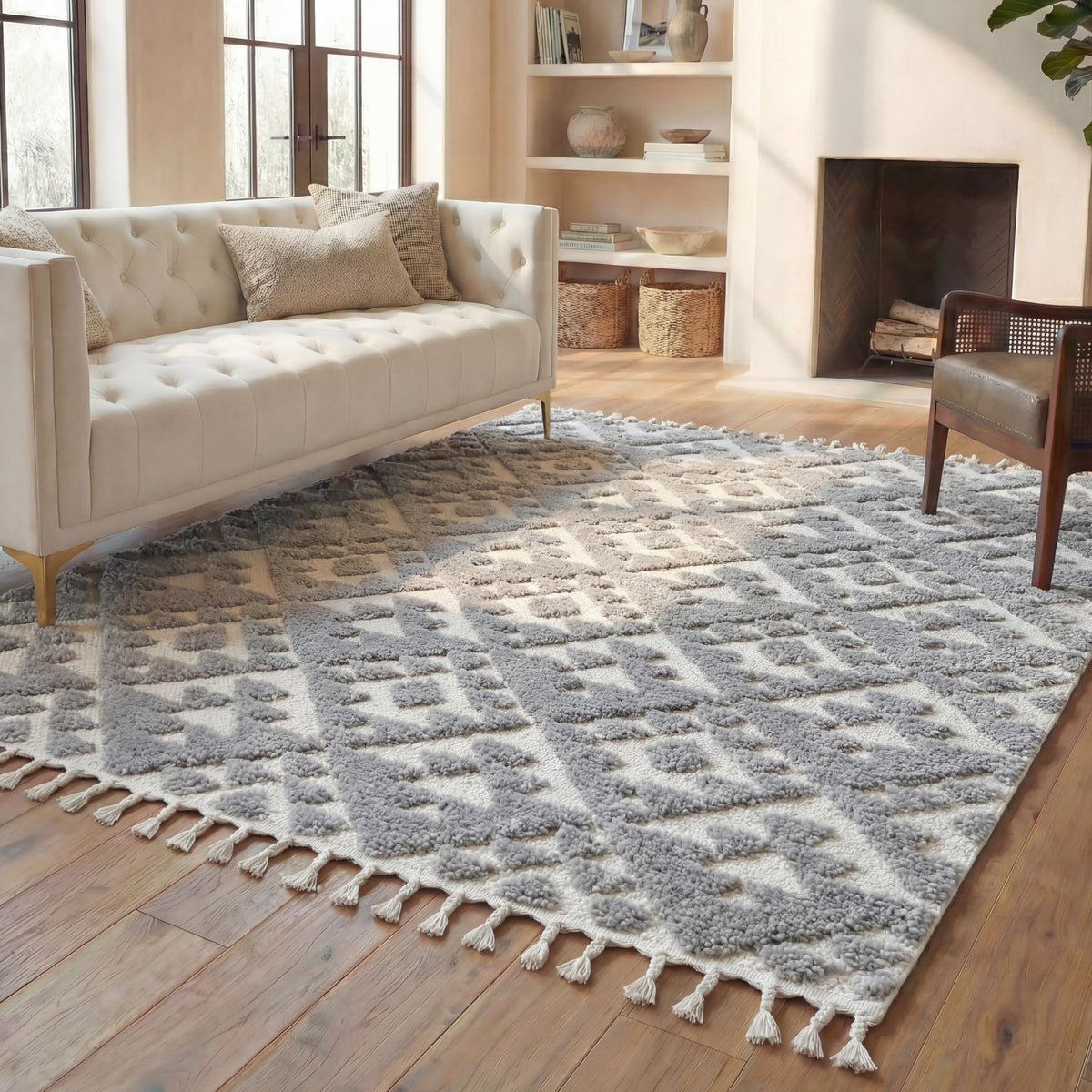 SAFAVIEH Moroccan Tassel Shag Rug 5'3"x7'6", Ivory & Brick Rust MTS688P