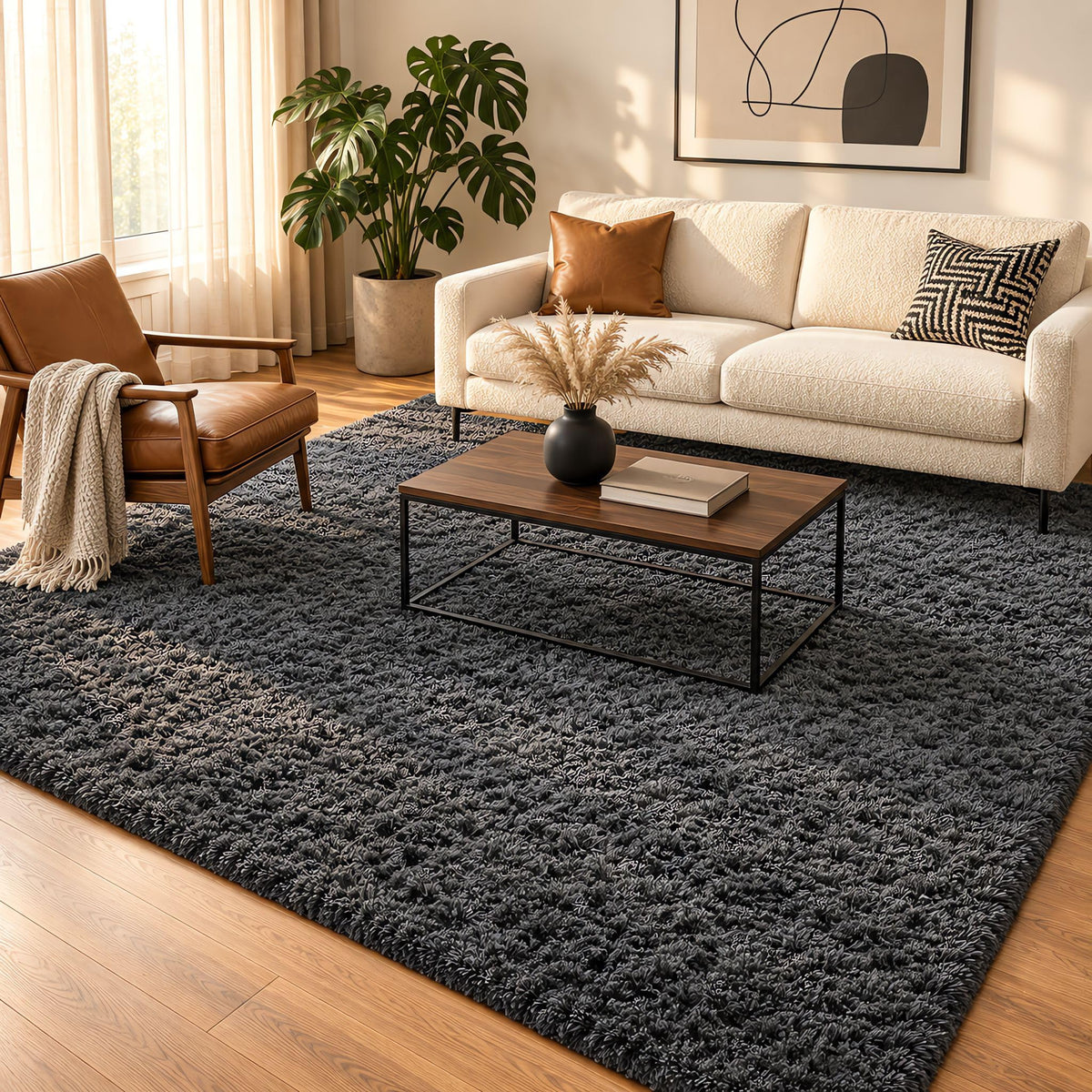 Ophanie 8x10 Area Rugs for Living Room, Washable Non-Slip Fluffy Soft Large Shag Bedroom Carpet, Ivory Big Indoor Nursery Rug, Carpets for Boy and Girls Room Dorm Decor with Over 99 pcs Pile fibers