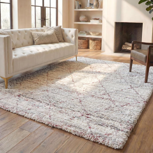 SAFAVIEH Area Rug 8x10 - Fontana Shag Collection - Large - Pink & Ivory, Modern Design, Non-Shedding & Easy Cleaning, Ultra Plush Thick Pile, Ideal for Living Room, Bedroom, Dining Space (FNT886U)