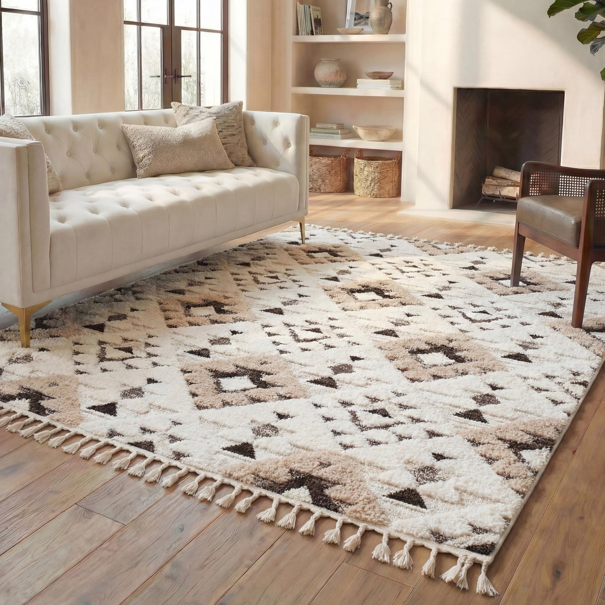 SAFAVIEH Moroccan Tassel Shag Rug 5'3"x7'6", Ivory & Brick Rust MTS688P