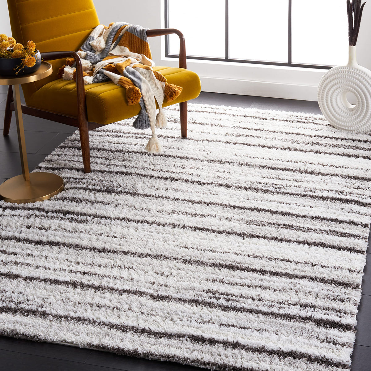 SAFAVIEH Area Rug 8x10 - Berber Shag Collection - Large - Blue Rust & Ivory, Modern Stripe Design, Non-Shedding & Easy Cleaning, Plush Thick Pile, Ideal for Living Room, Bedroom, Dining (BER565A)