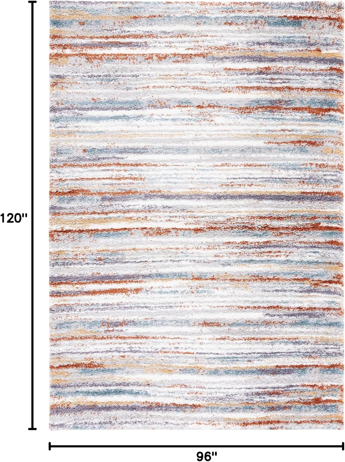 SAFAVIEH Area Rug 8x10 - Berber Shag Collection - Large - Blue Rust & Ivory, Modern Stripe Design, Non-Shedding & Easy Cleaning, Plush Thick Pile, Ideal for Living Room, Bedroom, Dining (BER565A)
