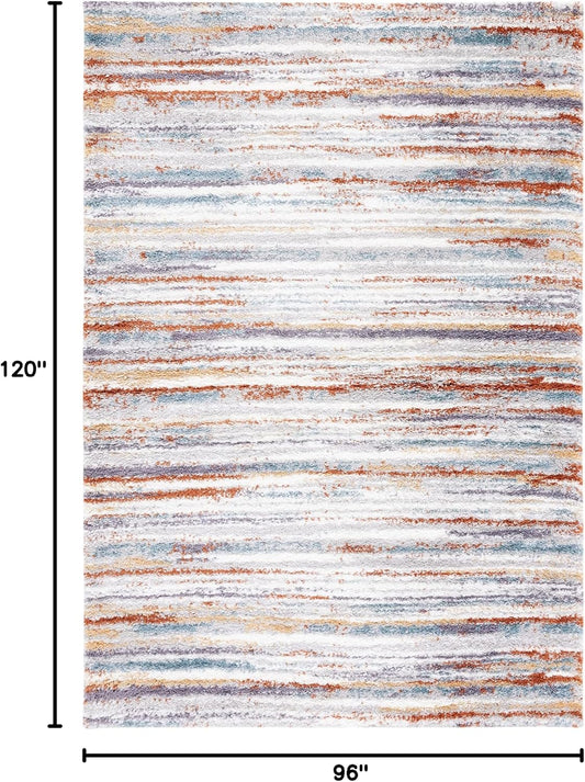 SAFAVIEH Area Rug 8x10 - Berber Shag Collection - Large - Blue Rust & Ivory, Modern Stripe Design, Non-Shedding & Easy Cleaning, Plush Thick Pile, Ideal for Living Room, Bedroom, Dining (BER565A)