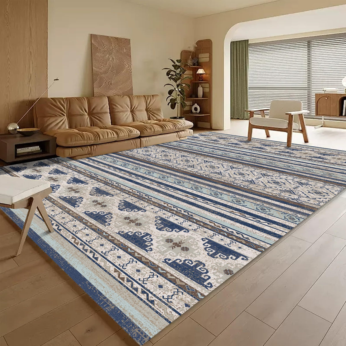 RUGSURE Washable Area Rugs 9' x 12' - 1/6 Thick - Moroccan-Inspired -Stain & Water Resistant Non-Slip - Resistant Rug for Living Room, Bedroom, Nursery, Pet & Child Friendly (Blue and Brown)
