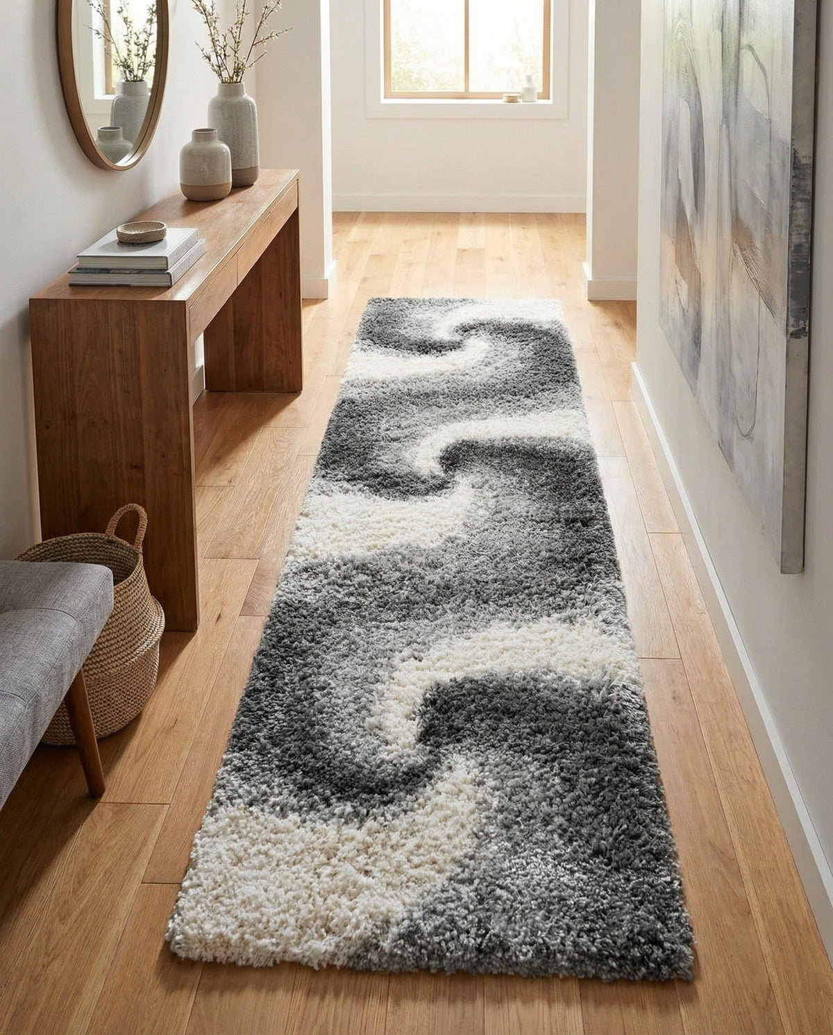 Rugs.com - Soft Touch Shag Rug – 4' 1 x 6' 1 Khaki Shag Rug – Plush Abstract Design for Bedrooms, Living Rooms, and Home Offices