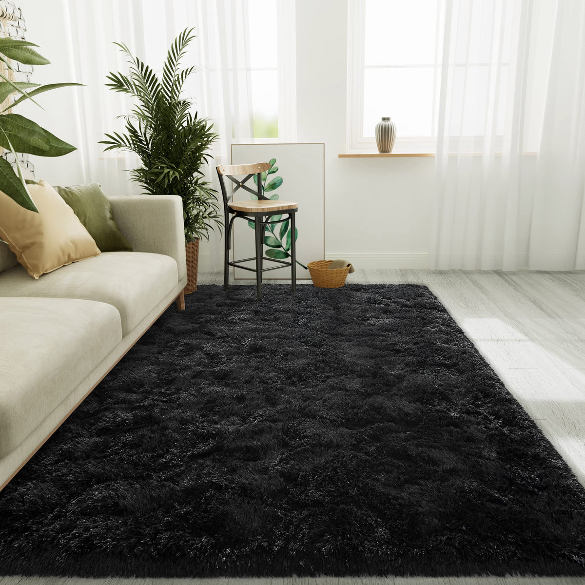 LOCHAS Area Rugs Fluffy Living Room Carpets for Kids Bedroom 6x9, Cream