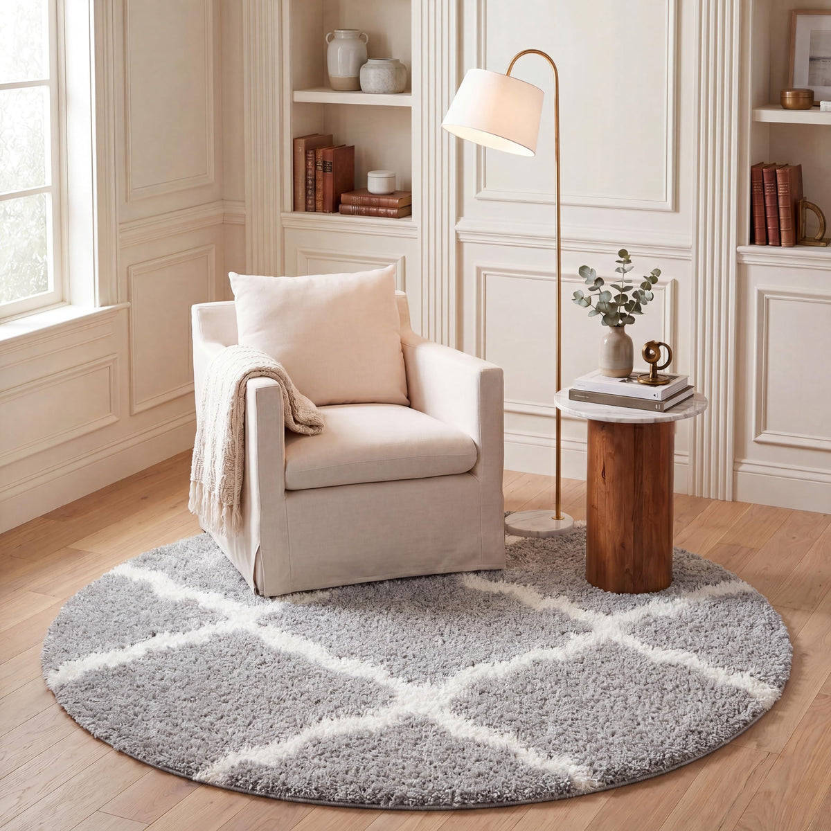 SAFAVIEH Dallas Shag Collection 8' x 10' Beige/Ivory SGD257D Trellis Non-Shedding Living Room Bedroom Dining Room Entryway Plush 1.5-inch Thick Area Rug