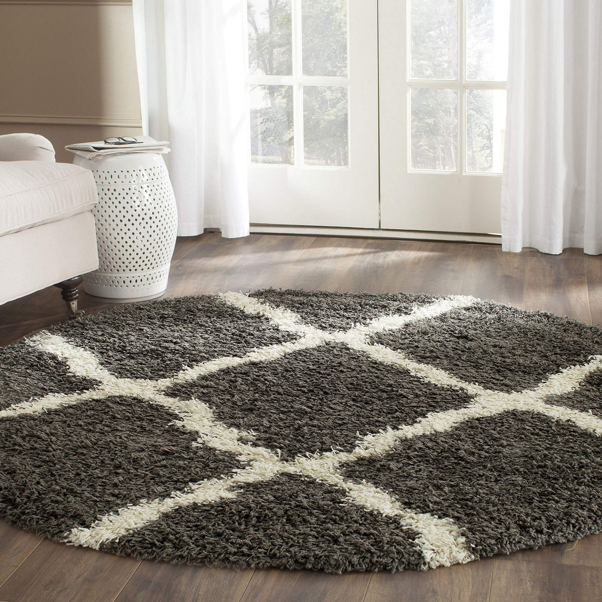 SAFAVIEH Dallas Shag Collection 8' x 10' Beige/Ivory SGD257D Trellis Non-Shedding Living Room Bedroom Dining Room Entryway Plush 1.5-inch Thick Area Rug