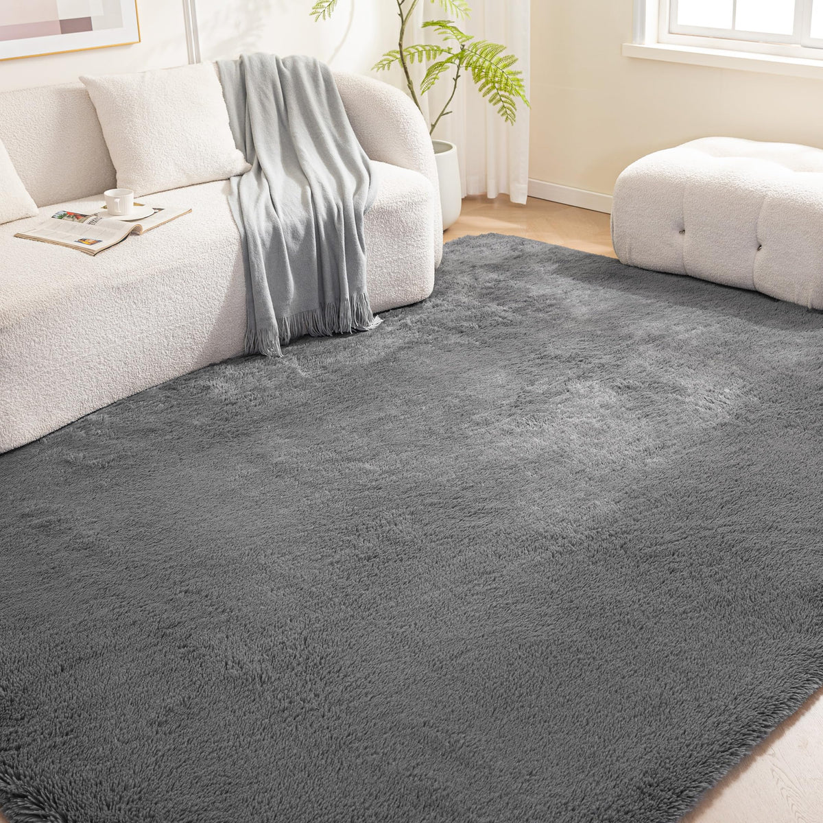 Amazon Basics Fluffy Washable Area Rug, Shaggy Carpet for Living Room, Bedroom, 5' W × 7' L, Pink