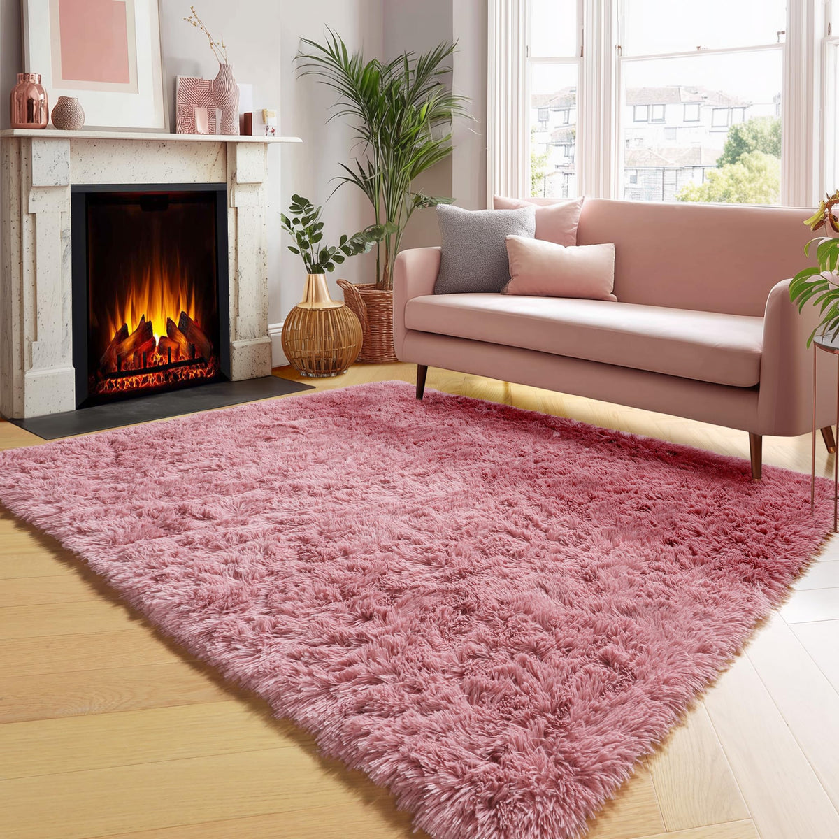 Area Rugs for Living Room Bedroom, 5x8 Fluffy Tie-Dyed Light Grey Shag Rug