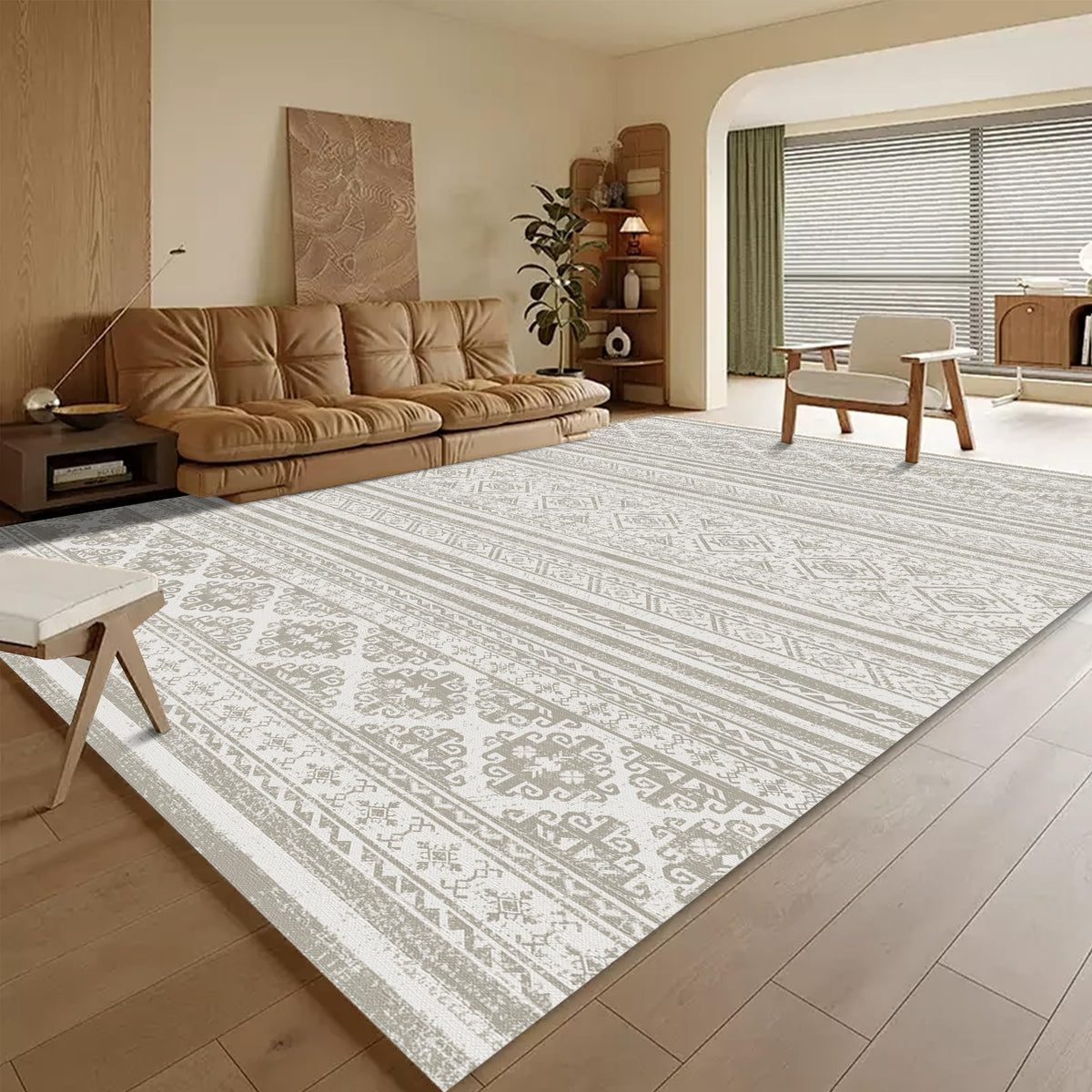 RUGSURE Washable Area Rugs 9' x 12' - 1/6 Thick - Moroccan-Inspired -Stain & Water Resistant Non-Slip - Resistant Rug for Living Room, Bedroom, Nursery, Pet & Child Friendly (Blue and Brown)