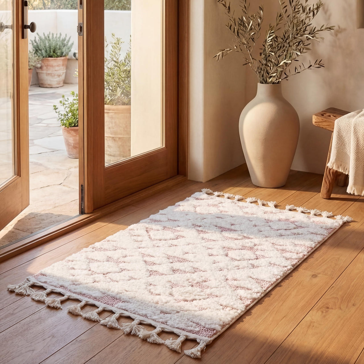 SAFAVIEH Moroccan Tassel Shag Rug 5'3"x7'6", Ivory & Brick Rust MTS688P