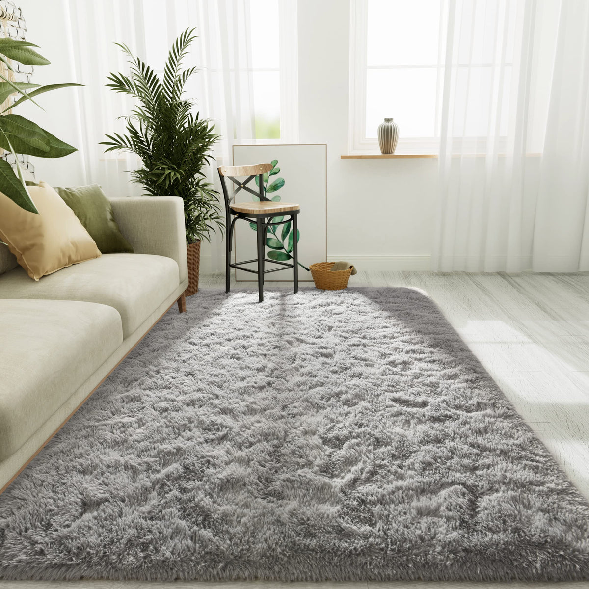 LOCHAS Area Rugs Fluffy Living Room Carpets for Kids Bedroom 6x9, Cream