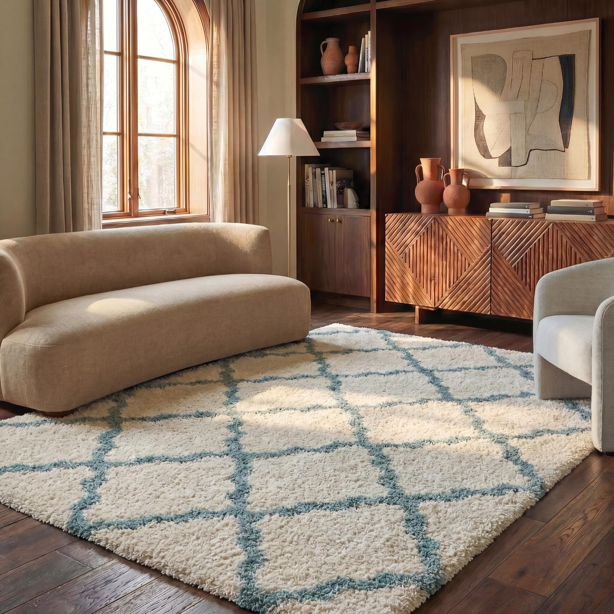 SAFAVIEH Dallas Shag Collection 8' x 10' Beige/Ivory SGD257D Trellis Non-Shedding Living Room Bedroom Dining Room Entryway Plush 1.5-inch Thick Area Rug