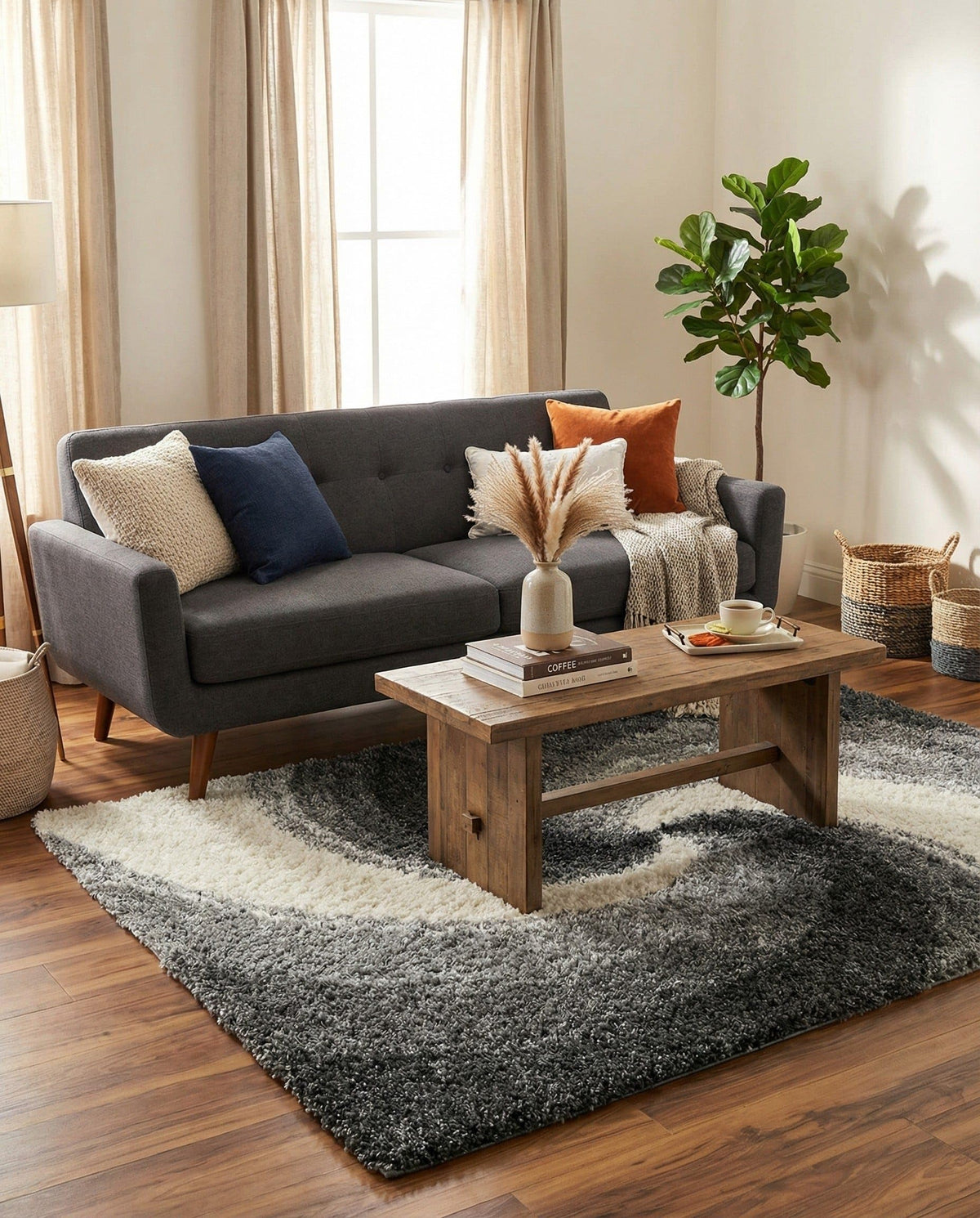 Rugs.com - Soft Touch Shag Rug – 4' 1 x 6' 1 Khaki Shag Rug – Plush Abstract Design for Bedrooms, Living Rooms, and Home Offices