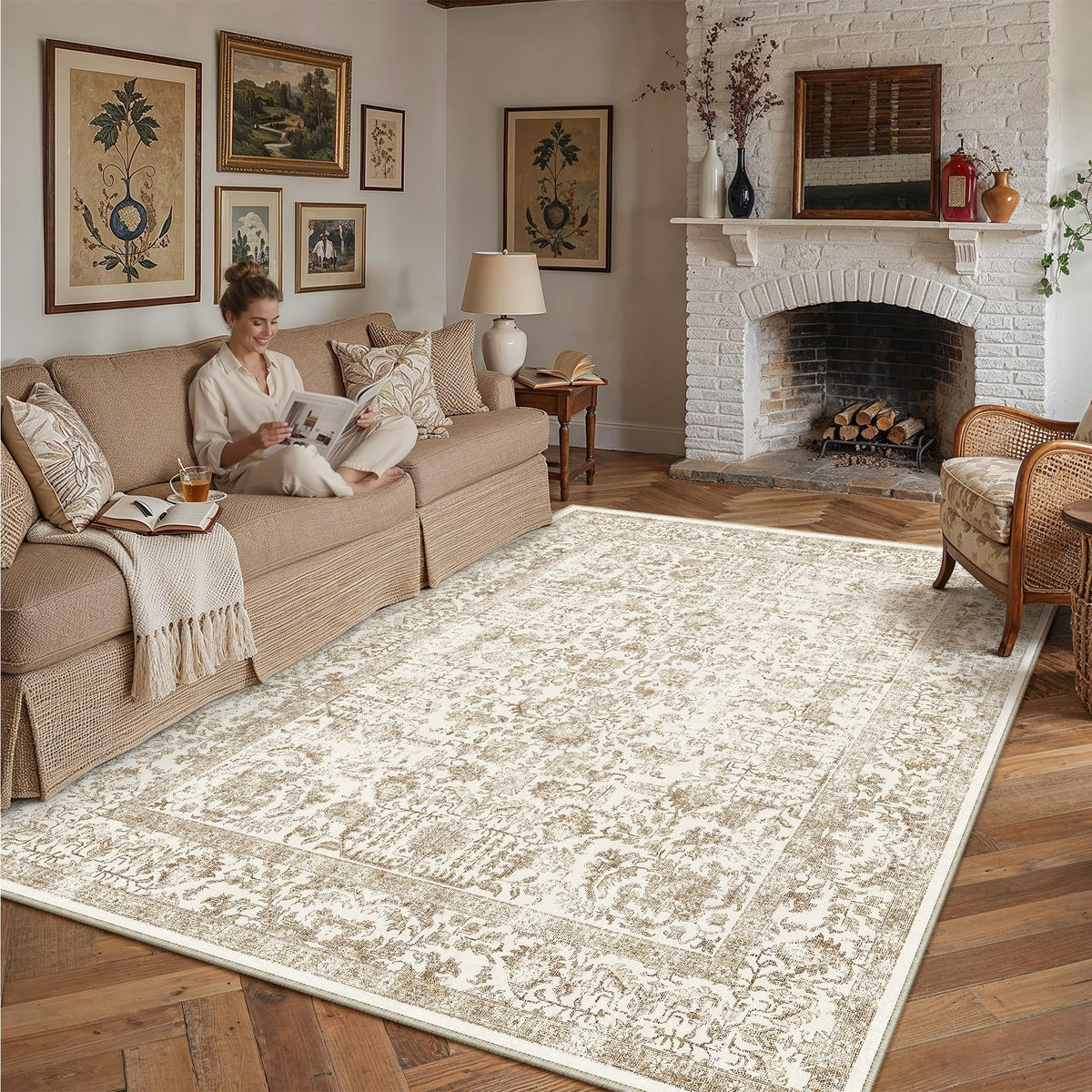 PureCozy Gray Area Rug 8x10 Vintage Floral